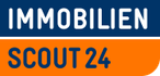 Logo von ImmobilienScout24 mit den Worten „IMMOBILIEN“ in einem blauen Balken und „SCOUT24“ in einem orangefarbenen Balken darunter.
