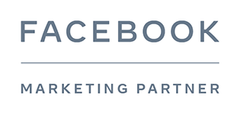 Facebook Marketing Partner Logo in grauem Schriftzug.