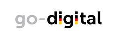 Logo von "go-digital" mit farbigen deutschen Flaggenstreifen und modernem Schriftzug.