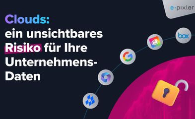 Clouds:  ein unsichtbares  Risiko für Ihre Unternehmens-Daten. Logos von MS365, Google, Adobe Cloud und Dropbox
