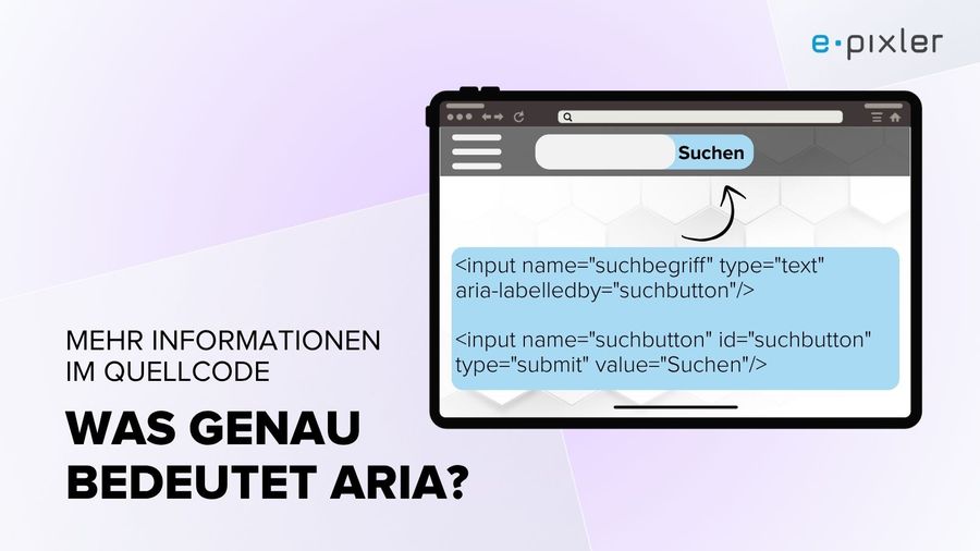 Eine Website mit einem Suchfeld, damit wird das ARIA-Label für Suchbutton erklärt.